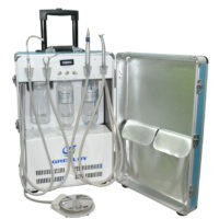Dentist Portable Dental Delivery Unit Cart with Air Compressor Suitcase and 4 Holder 2 Years Guarantee GU-P204