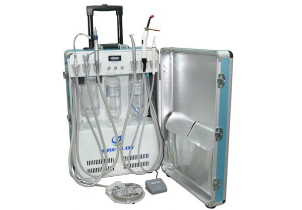 Deluxe Portable Dental Delivery Turbine Unit with 6 Holder Air Compressor Suitable Case and Handpiece Tubing GU-P206