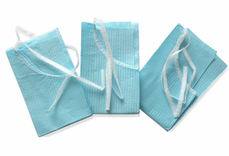 Grin365 (100 Count) 3-Ply Disposable Dental Bibs with Individual Ties - 13 x 18" Blue Color Waterproof Sheets - Model TWA-DB001