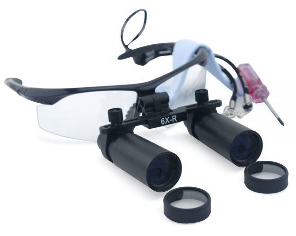 6.0x Magnification Professional Loupes with Black Metal Frame for Dental, Surgical, Jeweler, or Hobby | Adjustable Pupil Distance Model #DM6M