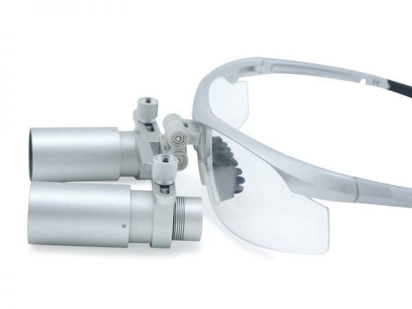 5.0x Magnification Professional Loupes with Silver BP Sports Frame for Dental, Surgical, Jeweler, or Hobby | Adjustable Pupil Distance Model #DH5