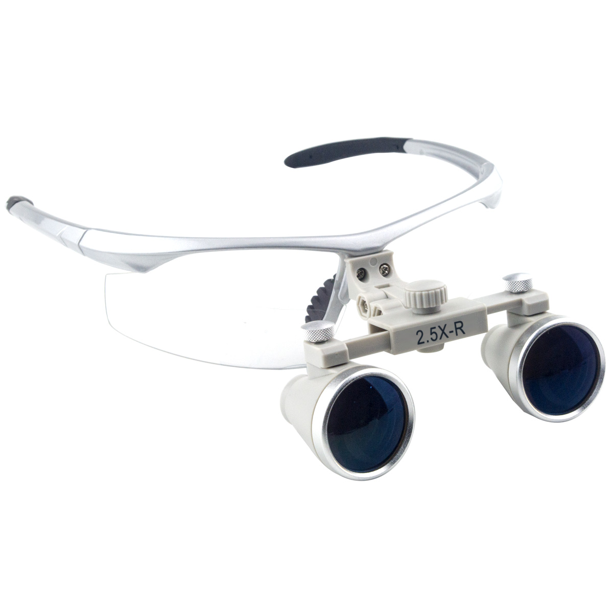 2.5 x Magnification Professional Dental Loupes Silver BP Sports Frame and Adjustable Pupil Distance Model #CH250