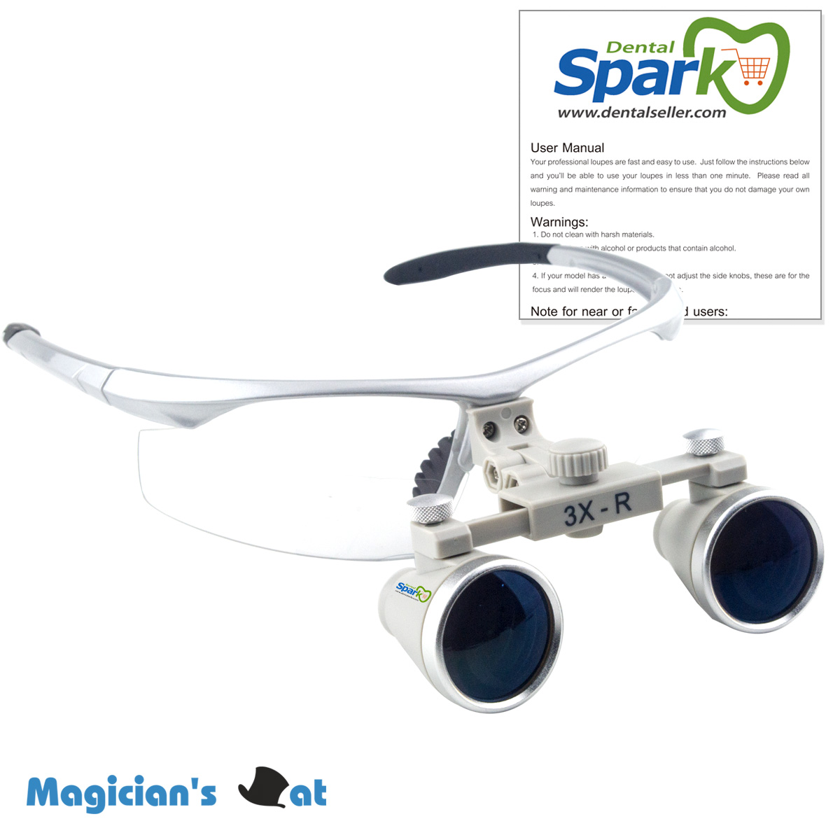 3.0 x Magnification Professional Dental Loupes Silver BP Sports Frame and Adjustable Pupil Distance Model #CH300