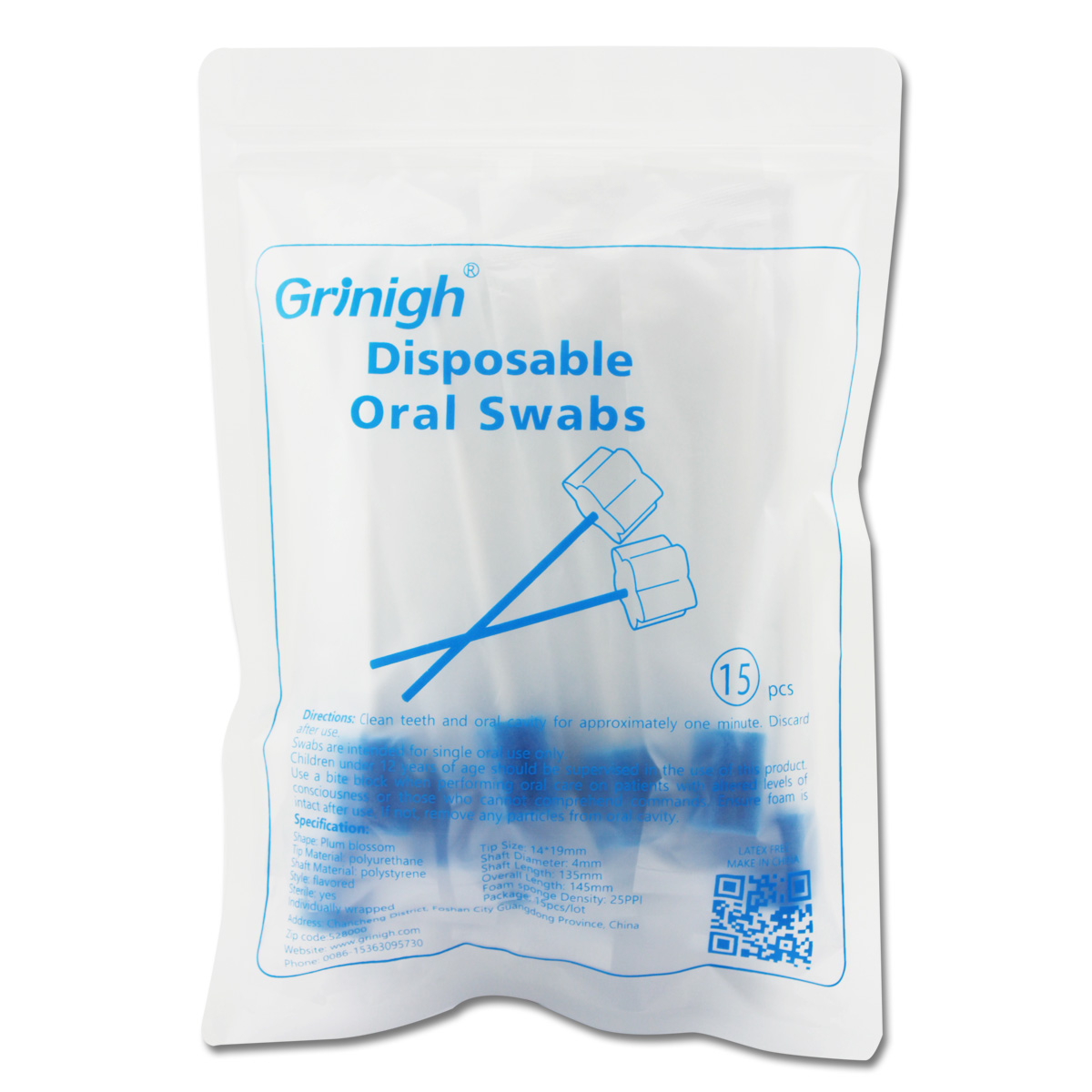Disposable Treated Unflavored Oral Care Sponge Swabs - 15 Count Individually Wrapped Swabsticks for Oral Medical Use