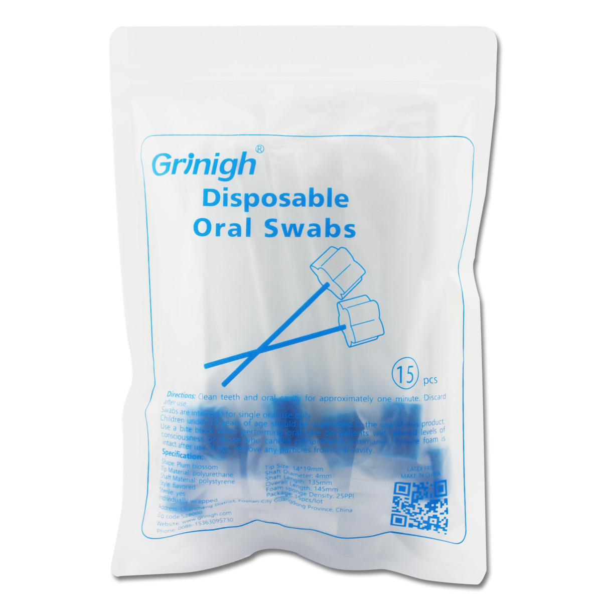 Descartável Tratada Unflavored Oral Care Cotonetes Esponja - 15 Contagem Swabsticks embalados individualmente para uso médico Oral