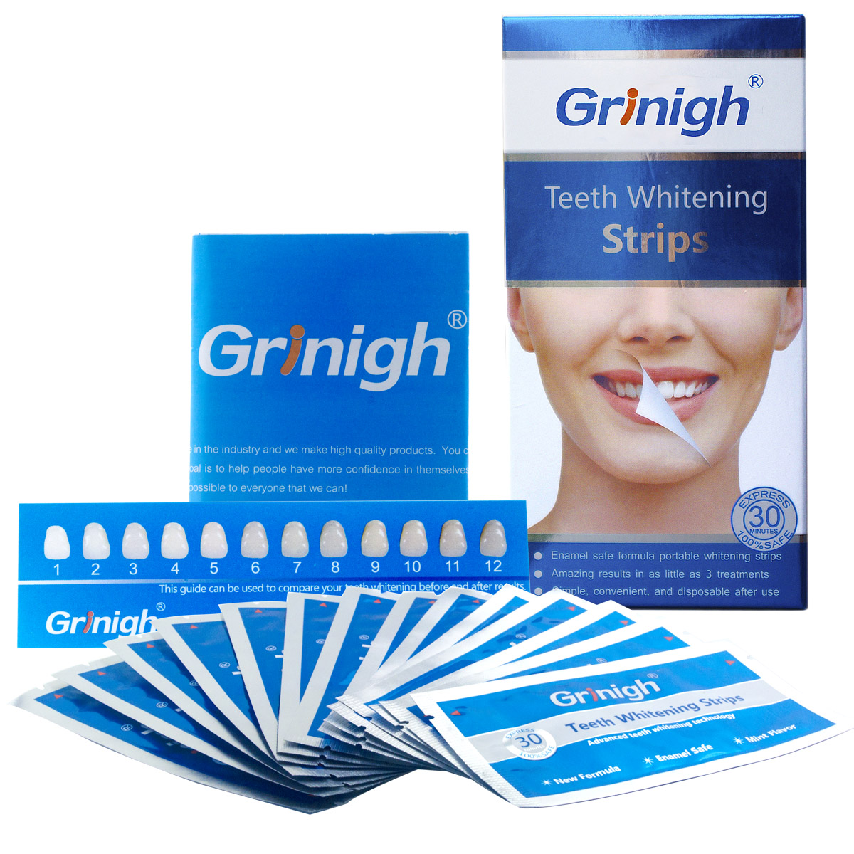 Grin365 Bright Touch Teeth Whitening Strips with Fresh Mint Flavor - 7 Treatments