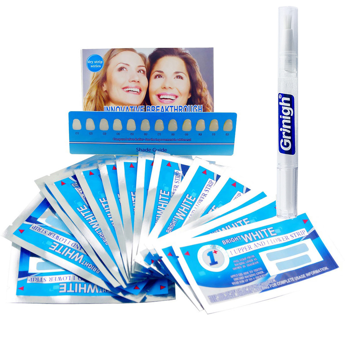 Tiras de clareamento de dentes ultrafinas Grin365 com sabor de menta fresca - 7 Curso de Tratamento Diurno