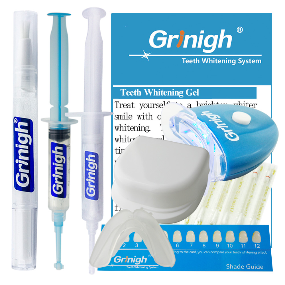 Grin365 Ubetinget Expressions Tandblegning System - Deluxe Kit med LED lys, remineralisering Gel, VE Vatpinde, og Whitening Pen