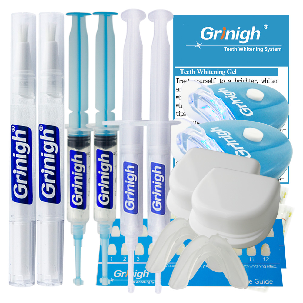 Sistema blanqueador de dientes Grin365 incondicionales Expresiones - 2 Kit persona Deluxe con luz LED, Gel de remineralización, VE hisopos, y blanquean la pluma