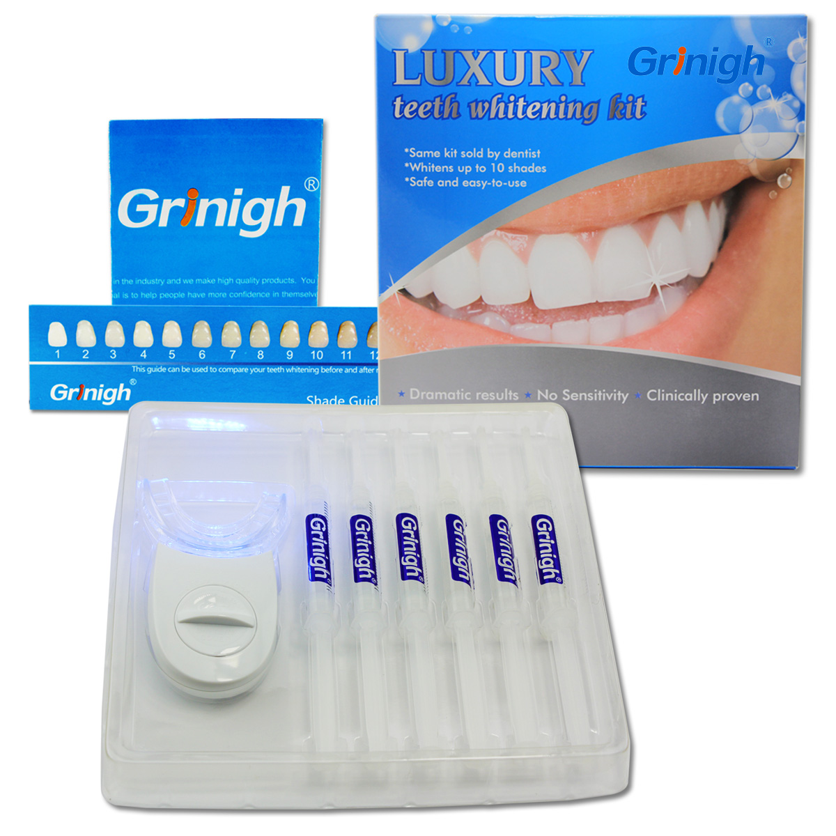 Blanchiment des dents Kit avec lampe LED intégré dans le bac 6 Seringues dents Blanc Gel