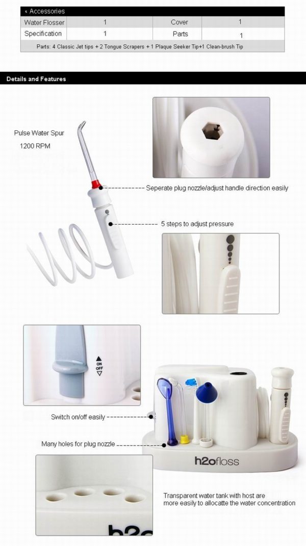 Dental WaterFlosser Oral Irrigator Plus 11 pcs Water Jet Tips And 1000ml Water Tank